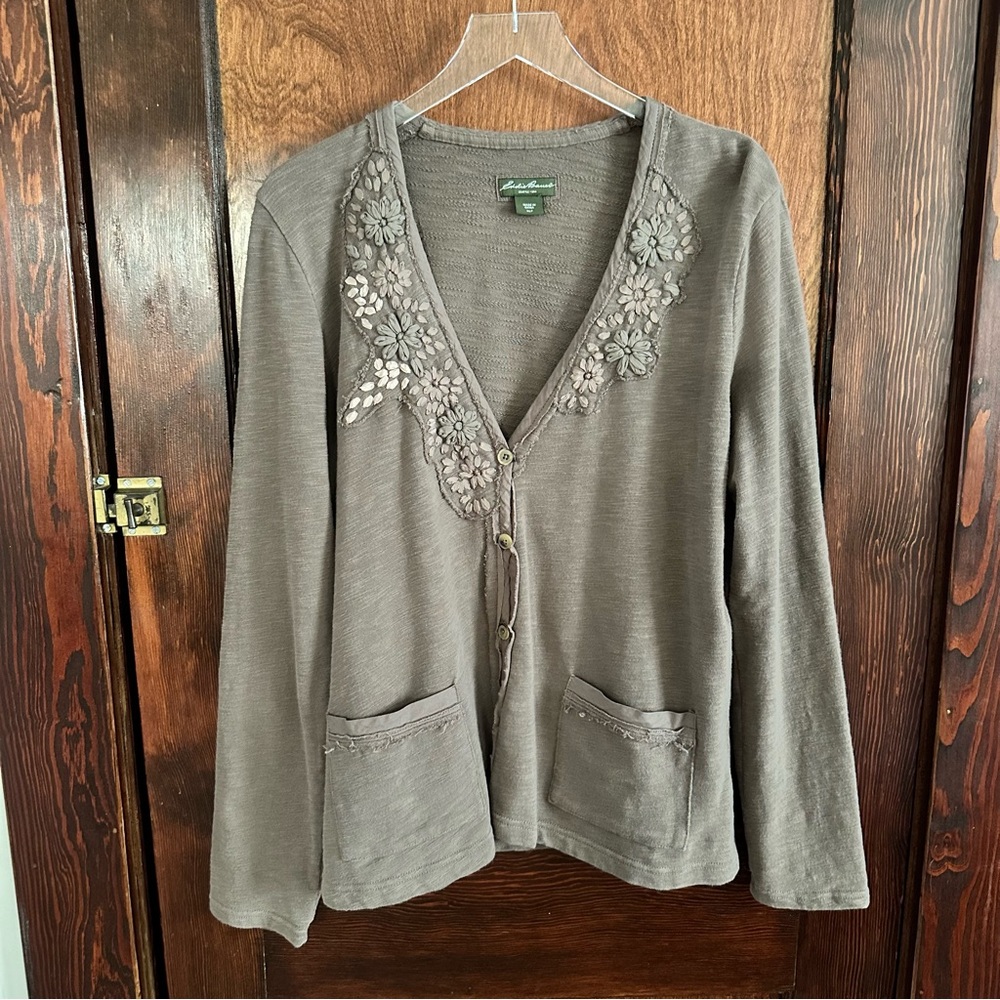 Eddie Bauer Cardigan with embroidered flowers